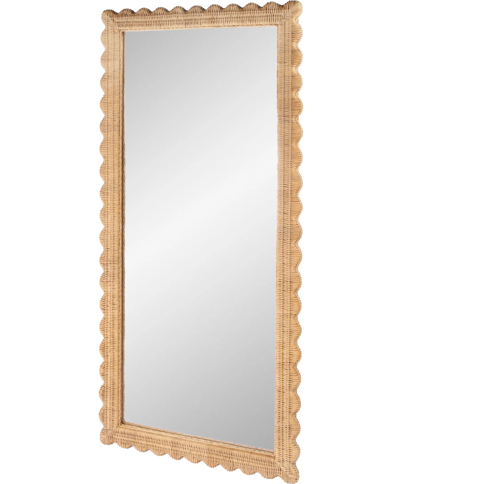 Flora Scalloped Floor Mirror by Butler Specialty Company in light brown. Made from plywood, rattan, glass in a rustic style.