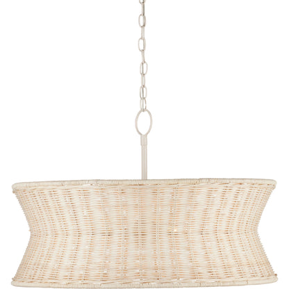 Phebe Chandelier by Currey and Company in bleached natural, vanilla. Made from rattan, wrought iron in a cottage & farmhouse style.