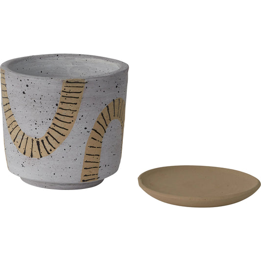 Tocoa Pot with Saucer by Accent Decor in grey. Made from ceramic in a unique style.