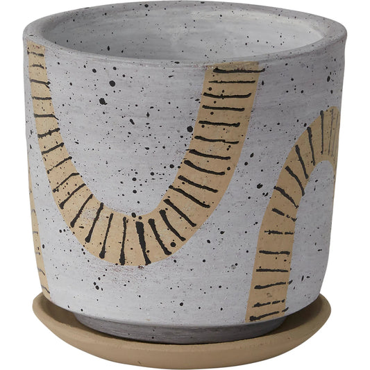 Tocoa Pot with Saucer by Accent Decor in grey. Made from ceramic in a unique style.