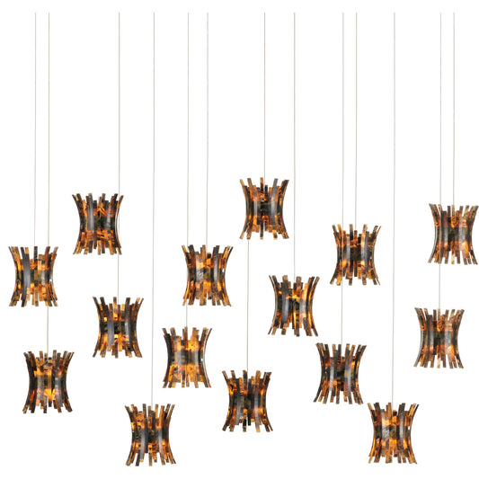 Alsop Rectangular 15-Light Multi-Drop Pendant by Currey and Company in brown, black, silver. Made from composite in a modern style.