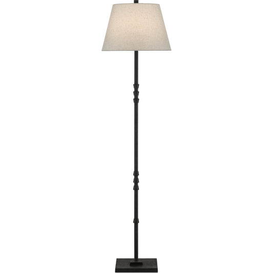 Lohn Floor Lamp by Currey and Company in mole black. Made from cast iron in a transitional style.
