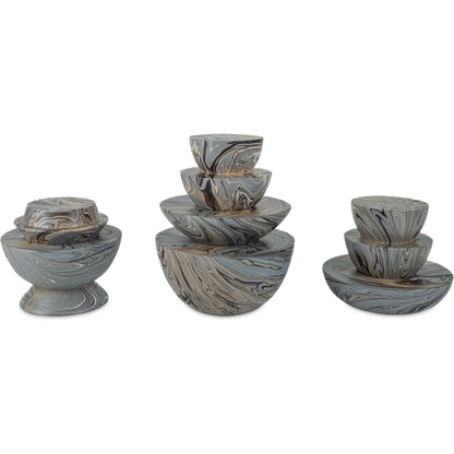 Stacking Box Set by Currey and Company in marbleized gray. Made from wood in a unique style.