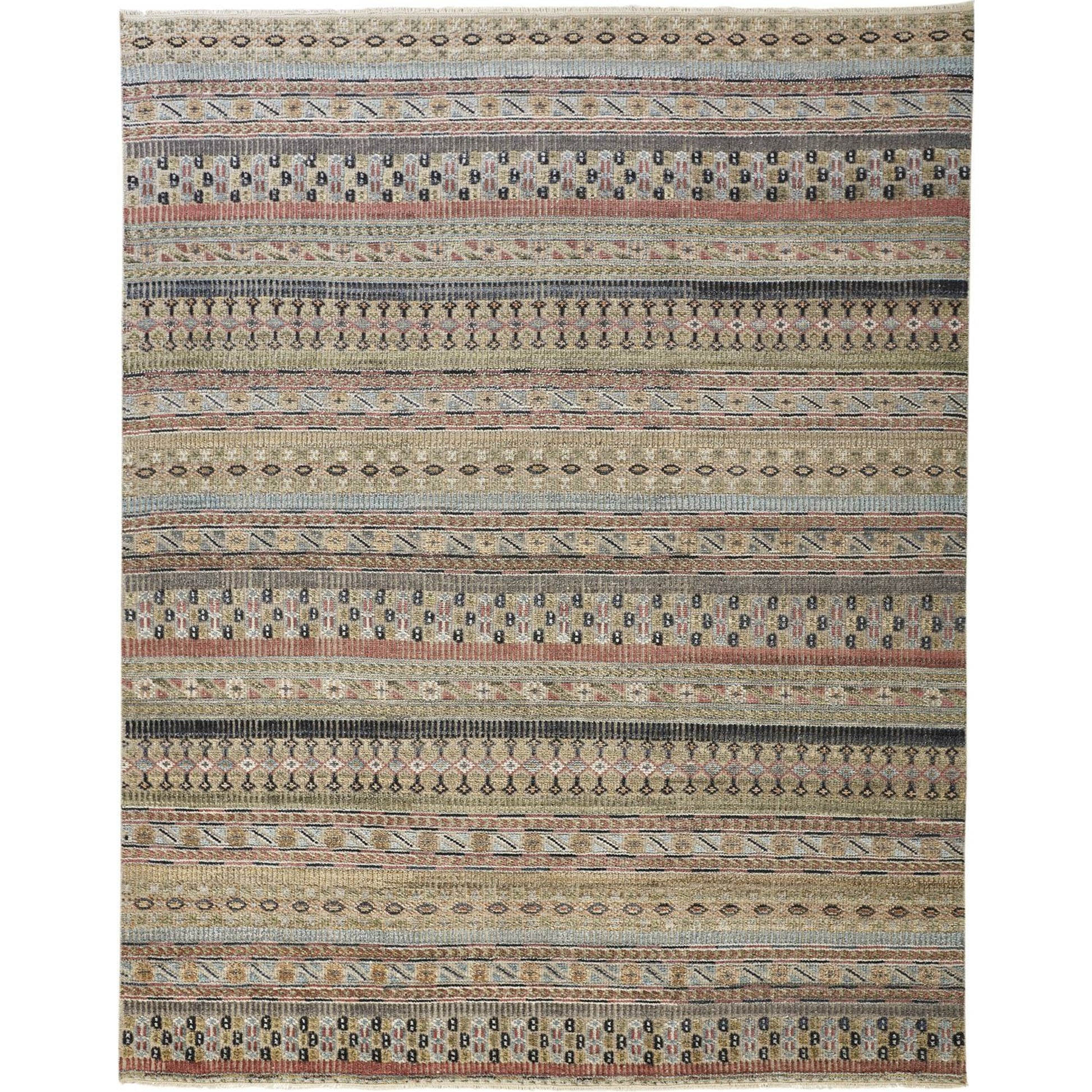 Payton Transitional Stripes Rug - 6498F by Feizy in tan, orange, blue. Made from viscose, wool in a unique style.