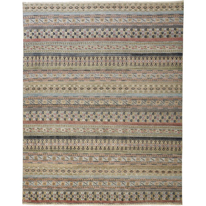 Payton Transitional Stripes Rug - 6498F by Feizy in tan, orange, blue. Made from viscose, wool in a unique style.