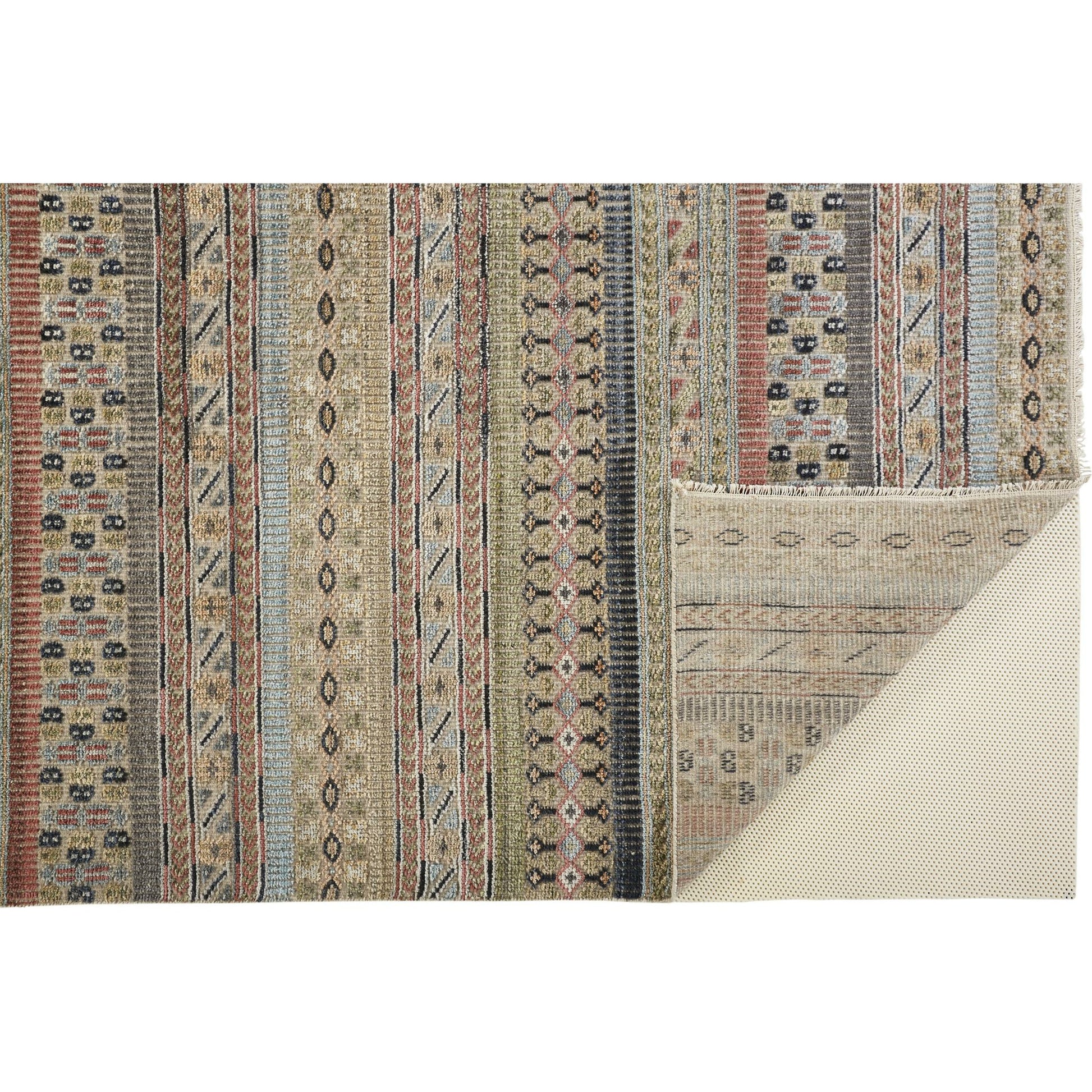 Payton Transitional Stripes Rug - 6498F by Feizy in tan, orange, blue. Made from viscose, wool in a unique style.