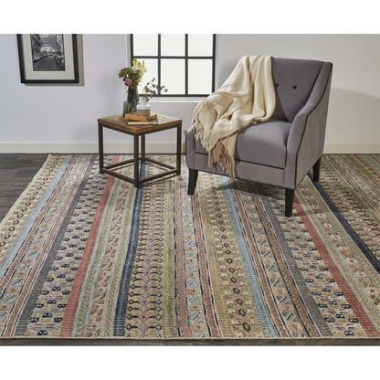 Payton Transitional Stripes Rug - 6498F by Feizy in tan, orange, blue. Made from viscose, wool in a unique style.