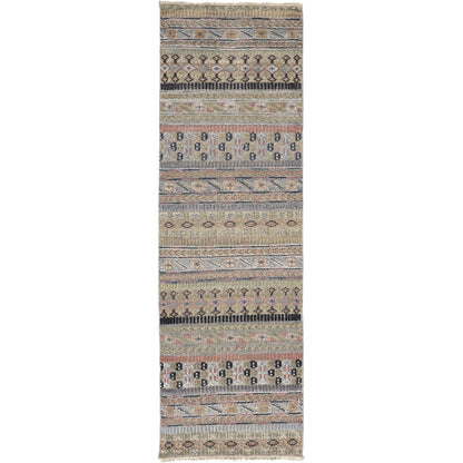 Payton Transitional Stripes Rug - 6498F by Feizy in tan, orange, blue. Made from viscose, wool in a unique style.