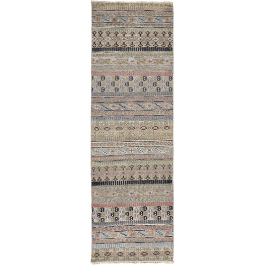 Payton Transitional Stripes Rug - 6498F by Feizy in tan, orange, blue. Made from viscose, wool in a unique style.
