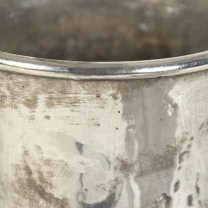 Distressed Metallic Pitcher by Zentique in distressed metallic silver and stoneware. Made from stoneware in a traditional style.