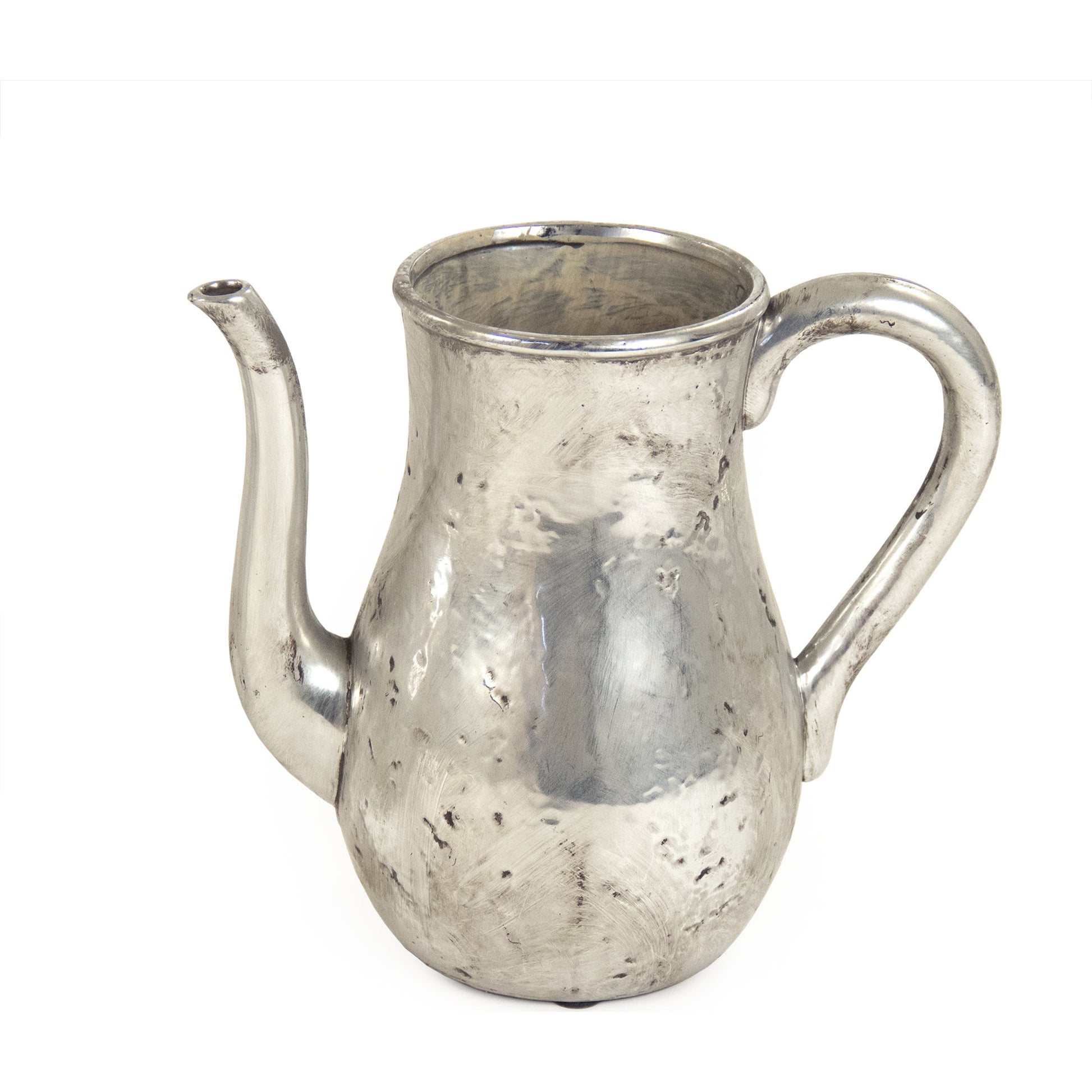 Distressed Metallic Pitcher by Zentique in distressed metallic silver and stoneware. Made from stoneware in a traditional style.