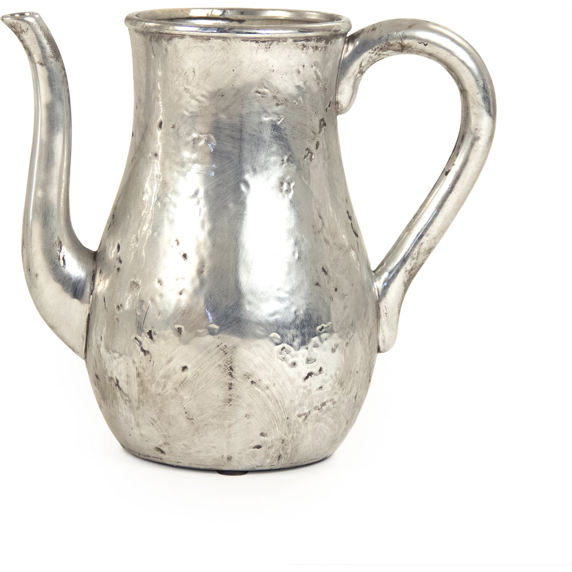 Distressed Metallic Pitcher by Zentique in distressed metallic silver and stoneware. Made from stoneware in a traditional style.