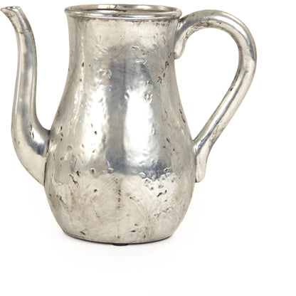 Distressed Metallic Pitcher by Zentique in distressed metallic silver and stoneware. Made from stoneware in a traditional style.