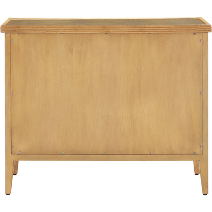Santos 3-Drawer Chest by Currey and Company. Made from rattan, mahogany, glass, brass in a modern style.