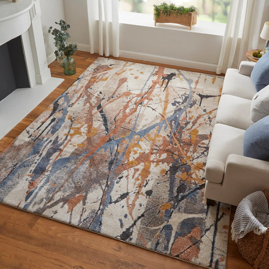 Gilmore GIL39MPF Rug by Feizy in blue, orange, gray. Made from polypropylene in a unique style.