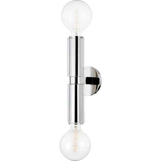 Gilbert 2 Light Wall Sconce by Hudson Valley in polished nickel. Made from nickel, glass in a modern style.