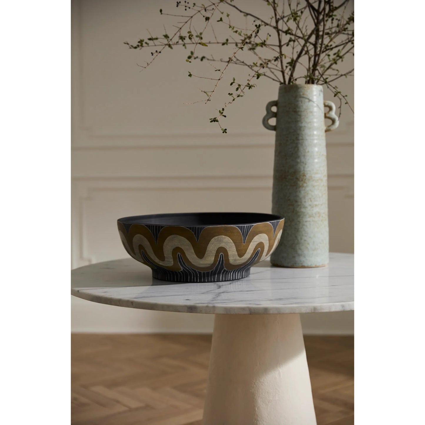 002 SI-2448625 | Lifestyle | Undula Bowl by Accent Decor in brown. Made from ceramic in a rustic style.
