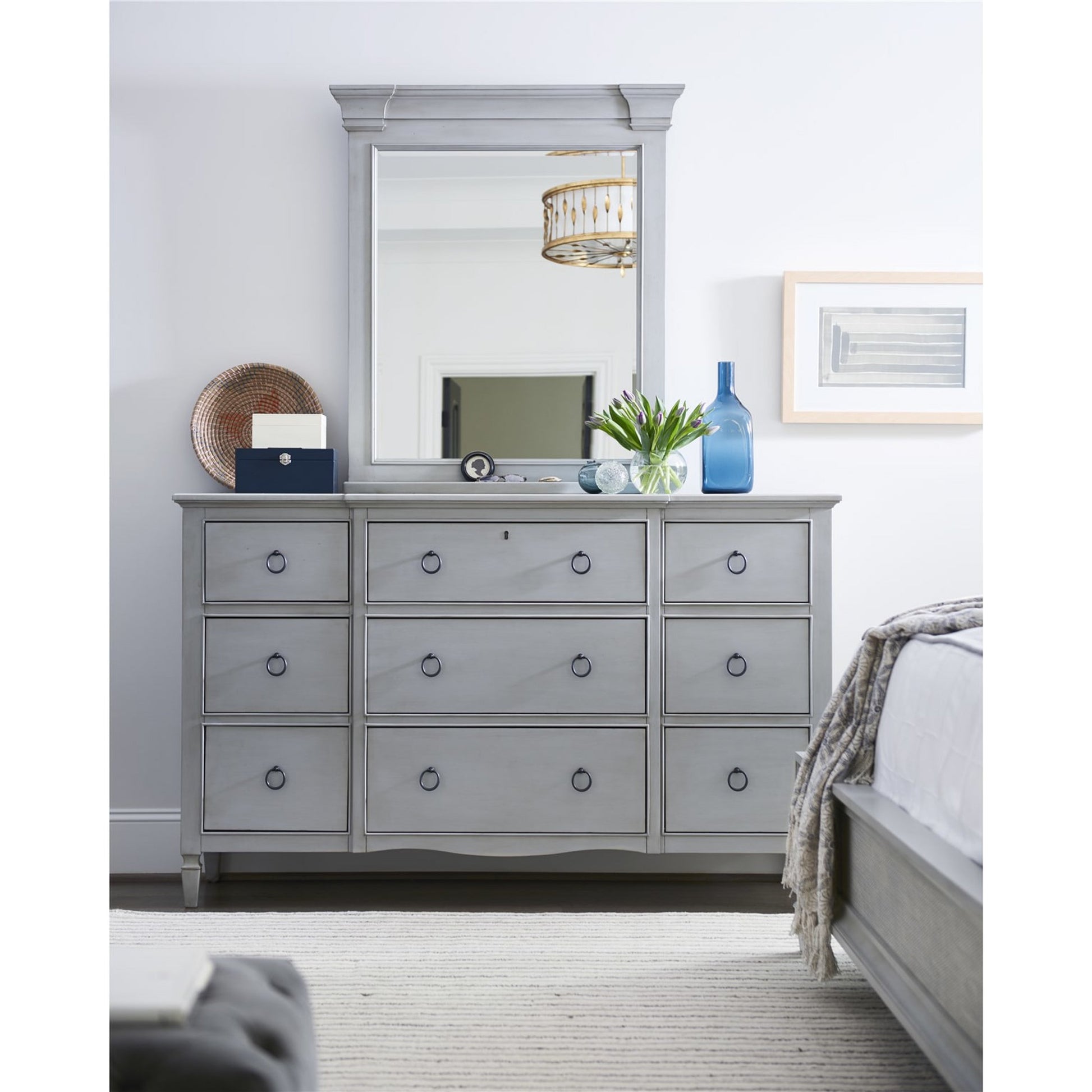 Summer Hill Dresser by Universal Furniture in antique bronze and cotton. Made from unique in a transitional style.