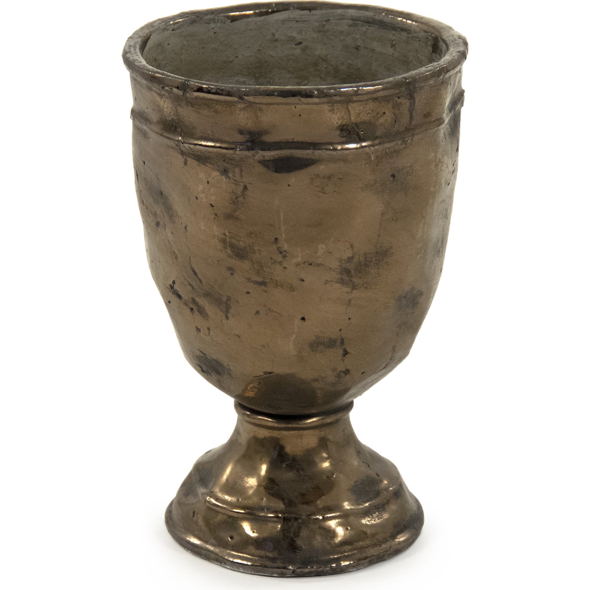 Distressed Bronze Vase by Zentique in distressed metallic bronze and stoneware. Made from stoneware in a traditional style.