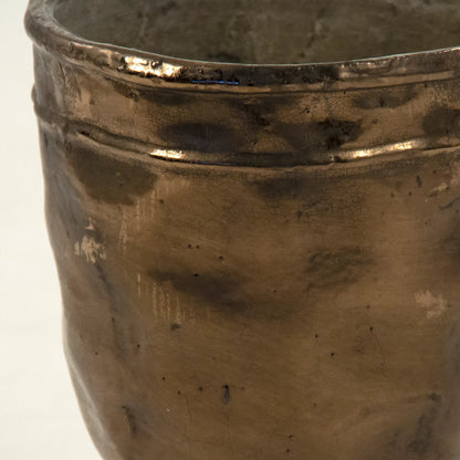 Distressed Bronze Vase by Zentique in distressed metallic bronze and stoneware. Made from stoneware in a traditional style.