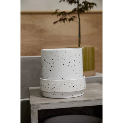 Claton Pot with Saucer by Accent Decor. Made from ceramic in a modern style.