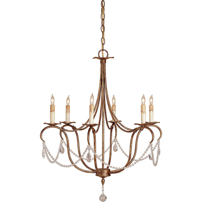 Crystal Light Chandelier by Currey and Company. Made from wrought iron, crystal in a traditional style.