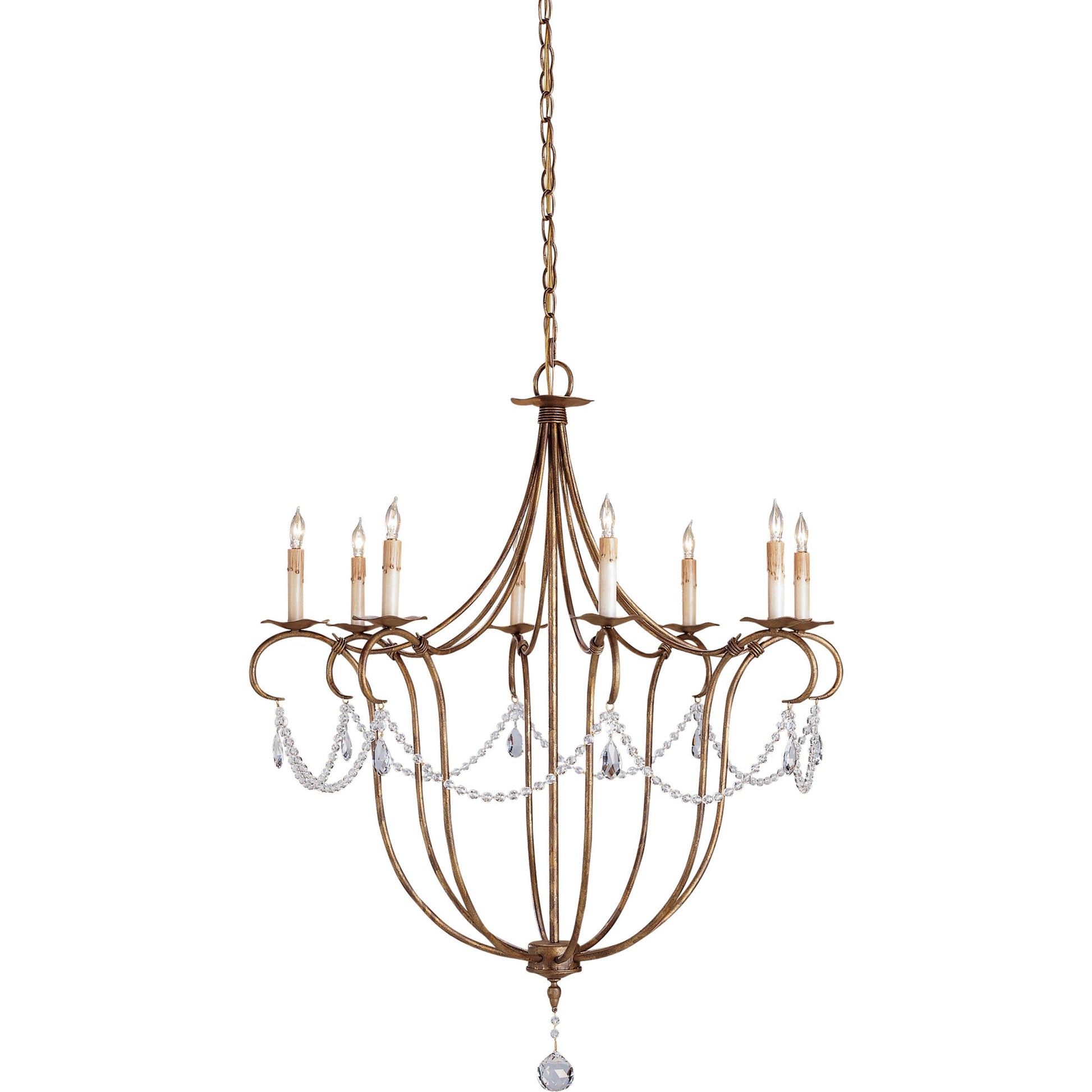 Crystal Light Chandelier by Currey and Company. Made from wrought iron, crystal in a traditional style.