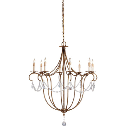 Crystal Light Chandelier by Currey and Company. Made from wrought iron, crystal in a traditional style.