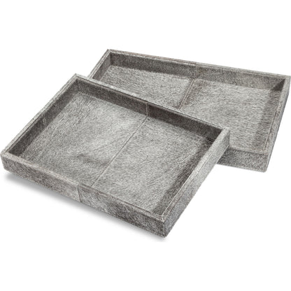 Nadine Rectangular Trays by Interlude Home in natural gray. Made from hide in a modern style.