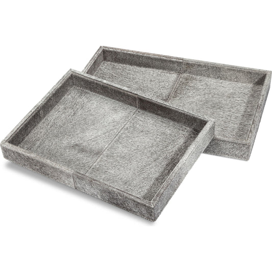 Nadine Rectangular Trays by Interlude Home in natural gray. Made from hide in a modern style.