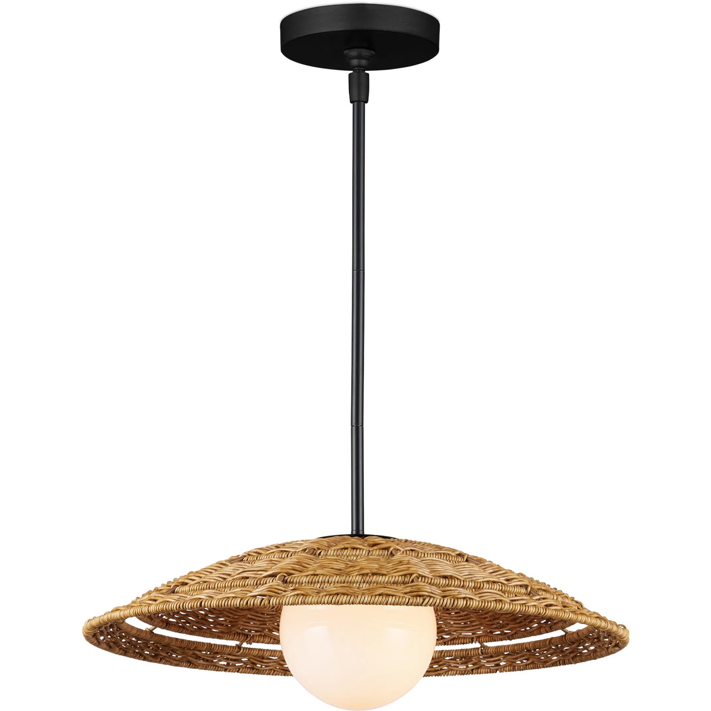 005 SI-2386953 | Additional Silo | Barbary Outdoor Pendant by Currey and Company in natural, black, frosted white. Made from all-weather wicker, metal, glass in a rustic style.