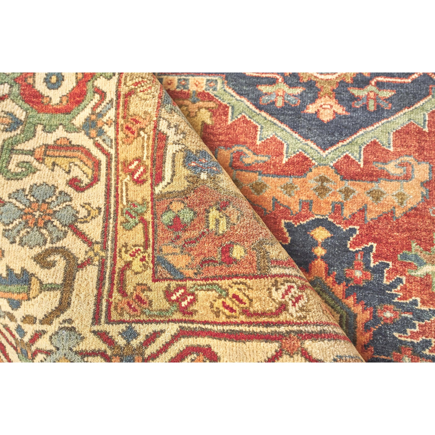 036 SI-2385793 | Closeup | Antique Weave Serapi 9972 Rug by Exquisite Rugs in rust, blue. Made from new zealand wool in a unique style.