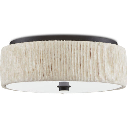 Tyrone Flush Mount by Currey and Company in natural, black. Made from wrought iron, paper twine, acrylic in a modern style.