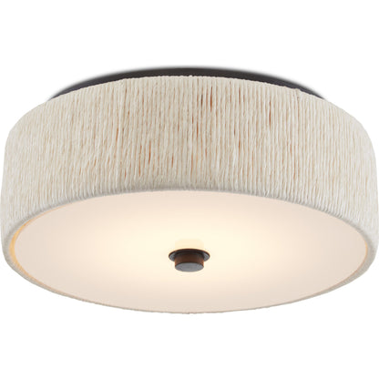 Tyrone Flush Mount by Currey and Company in natural, black. Made from wrought iron, paper twine, acrylic in a modern style.