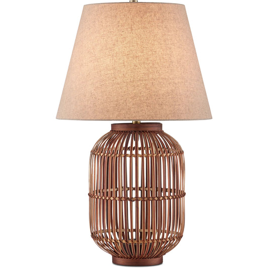 Cyrus Table Lamp by Currey and Company in natural. Made from bamboo in a unique style.