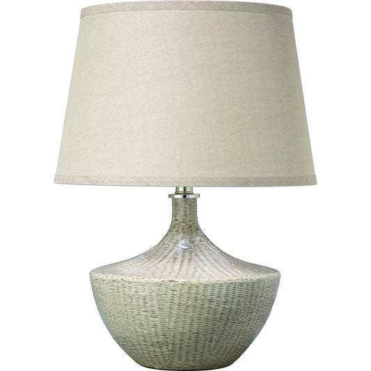 Basketweave Table Lamp by Jamie Young in off white. Made from ceramic in a modern style.