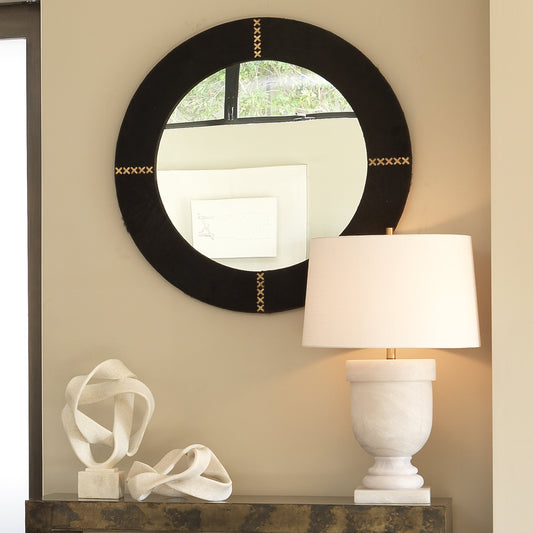 Carnegie Table Lamp by Jamie Young in white faux alabaster. Made from resin in a traditional style.