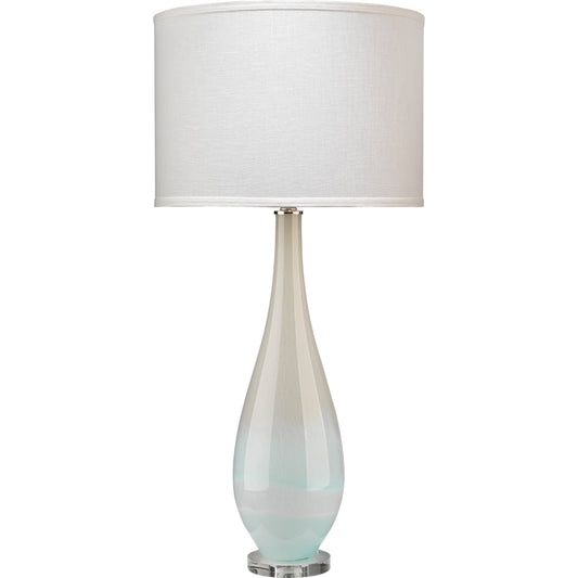 Dewdrop Table Lamp by Jamie Young in sky blue glass. Made from glass, acrylic in a coastal style.