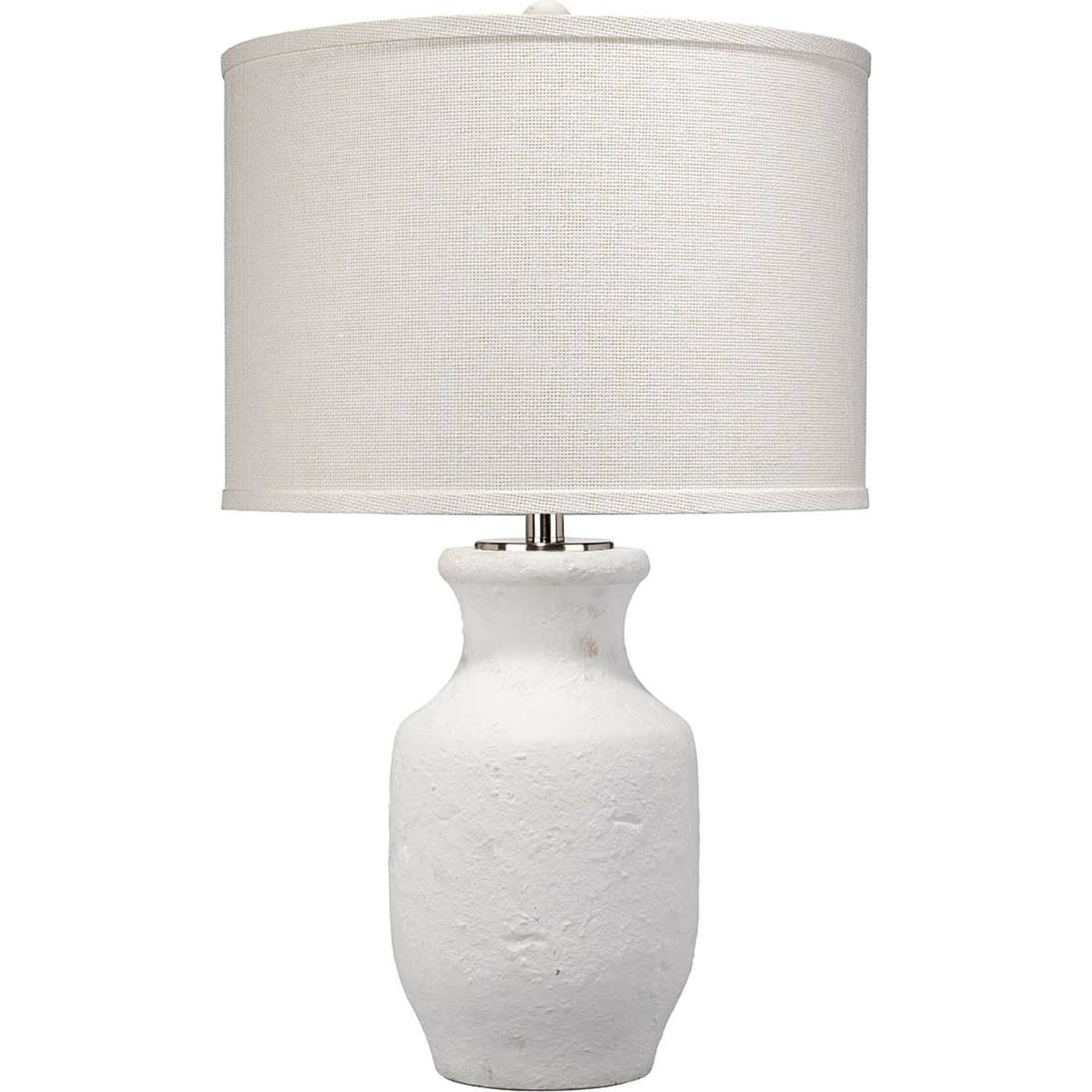 Gilbert Table Lamp by Jamie Young in textured matte white. Made from cement in a coastal style.