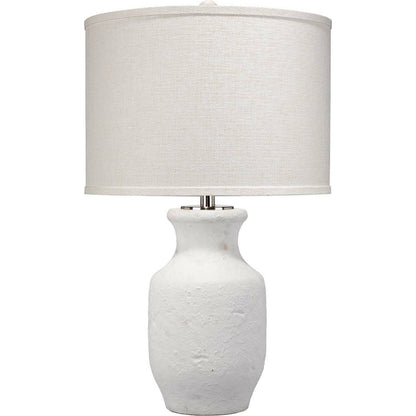 Gilbert Table Lamp by Jamie Young in textured matte white. Made from cement in a coastal style.