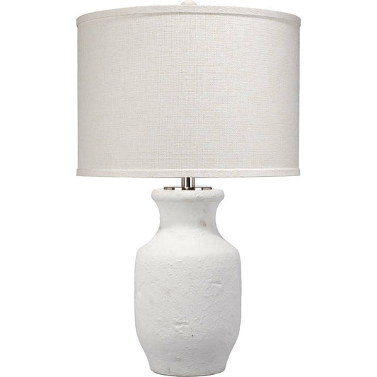 Gilbert Table Lamp by Jamie Young in textured matte white. Made from cement in a coastal style.