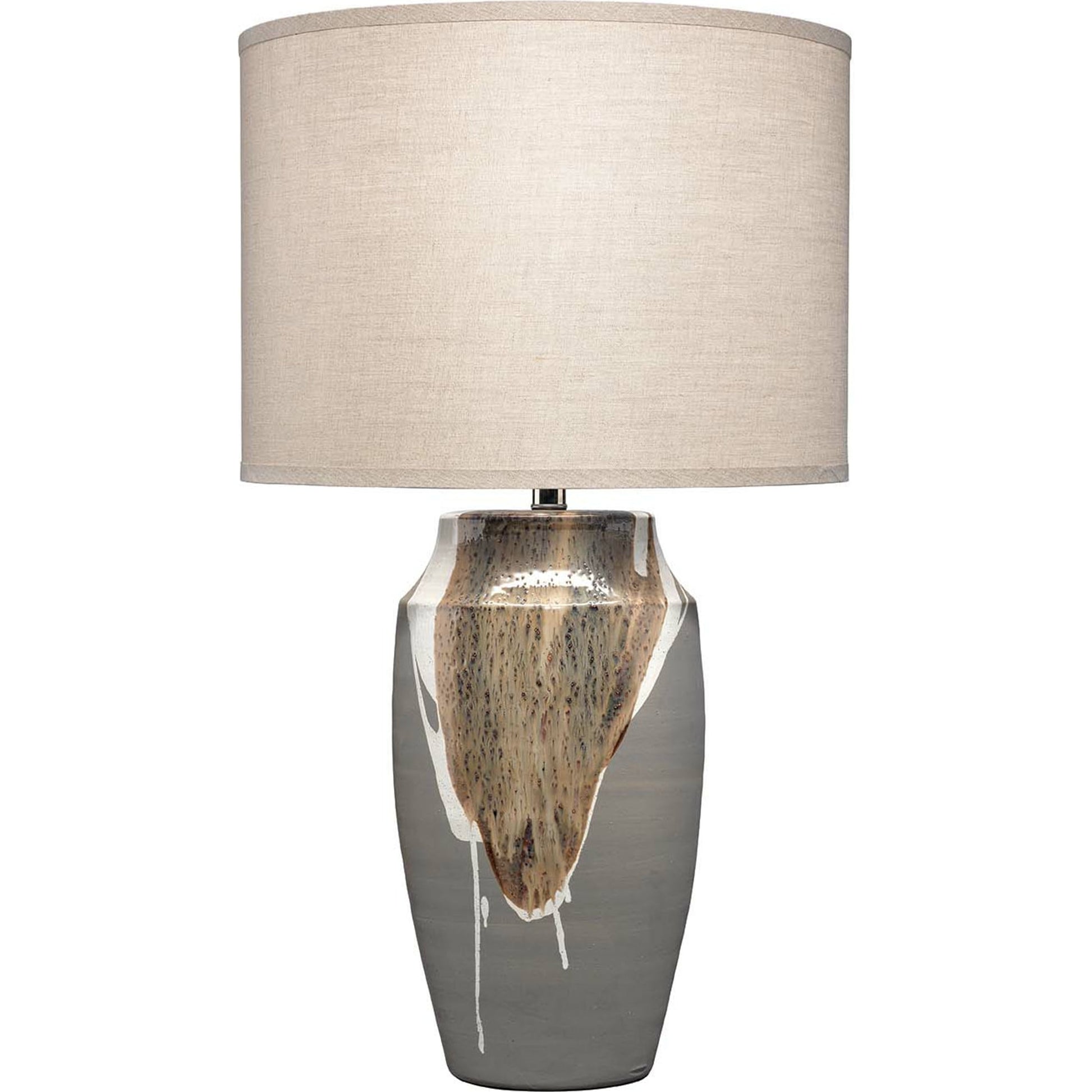 Landslide Table Lamp by Jamie Young in matte gray with beige, white drip. Made from ceramic in a eclectic & global style.