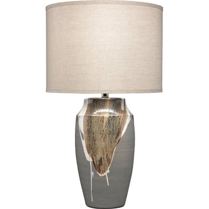 Landslide Table Lamp by Jamie Young in matte gray with beige, white drip. Made from ceramic in a eclectic & global style.