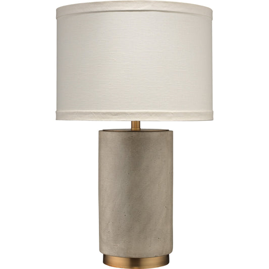 Mortar Table Lamp by Jamie Young in gray cement, antique brass. Made from cement, tin in a modern style.