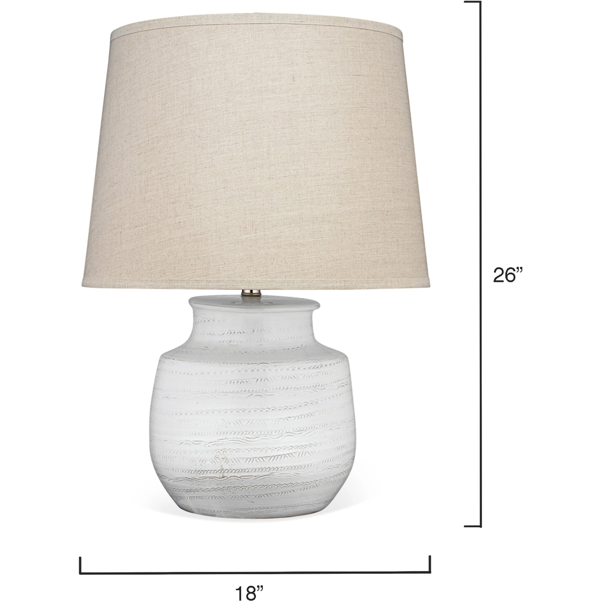 Trace Table Lamp by Jamie Young in white. Made from ceramic in a coastal style.