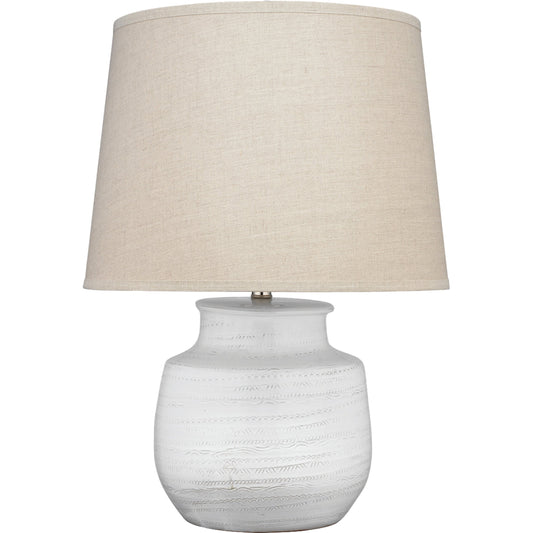 Trace Table Lamp by Jamie Young in white. Made from ceramic in a coastal style.
