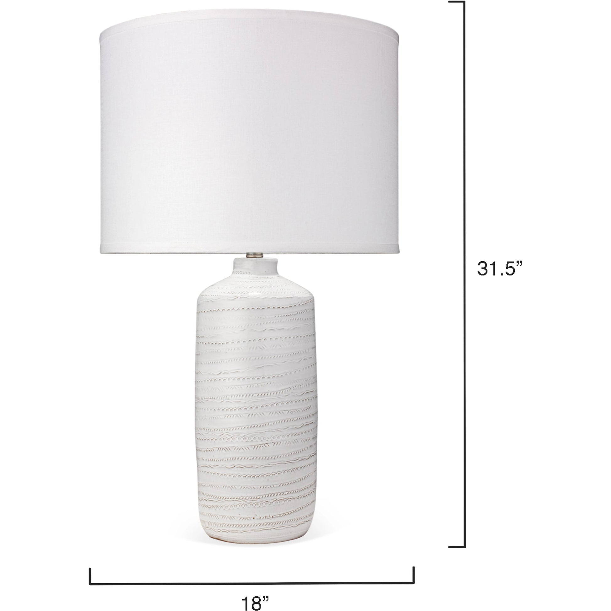 Trace Table Lamp by Jamie Young in white. Made from ceramic in a coastal style.