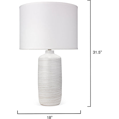 Trace Table Lamp by Jamie Young in white. Made from ceramic in a coastal style.
