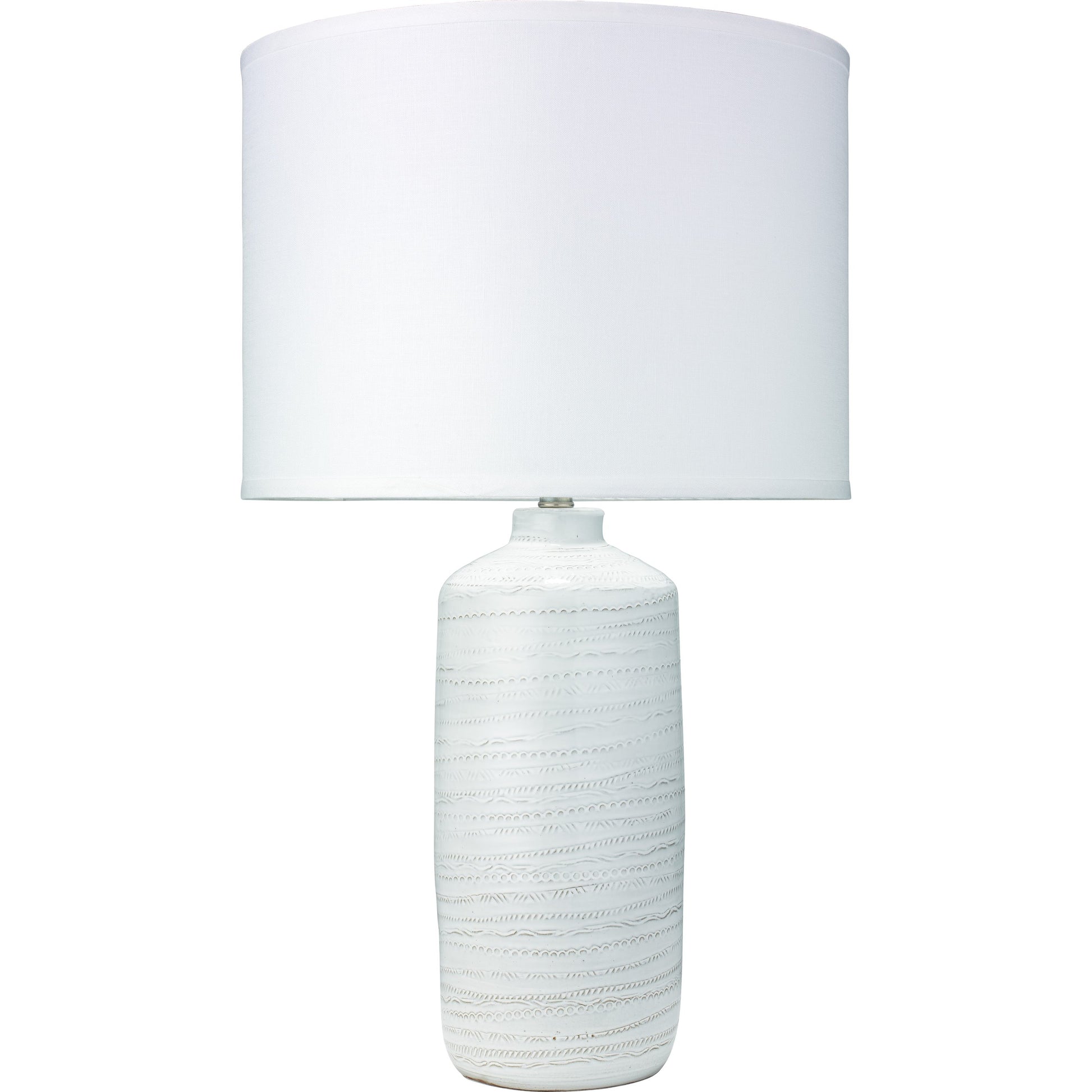 Trace Table Lamp by Jamie Young in white. Made from ceramic in a coastal style.