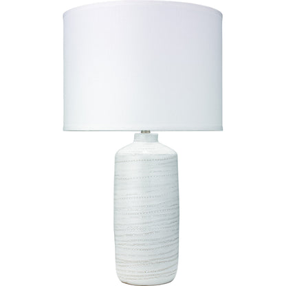Trace Table Lamp by Jamie Young in white. Made from ceramic in a coastal style.